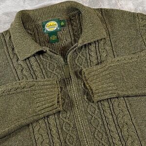 Vintage Cabela's Cable Knit Zip Sweater | Olive Green | XL